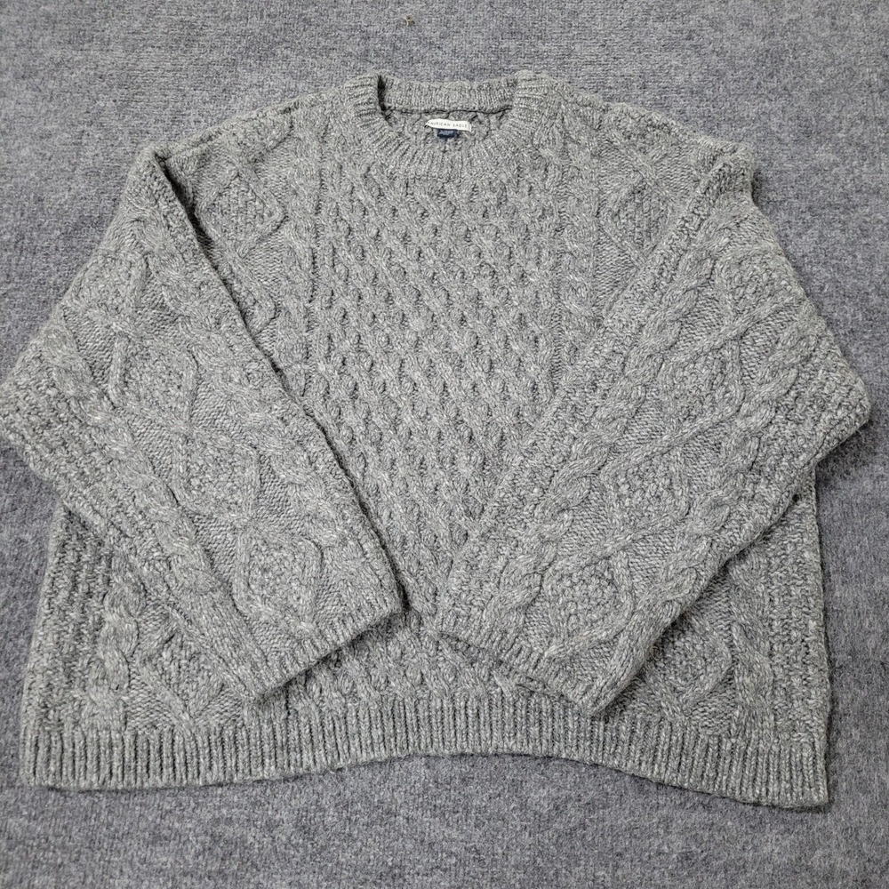 American Eagle Sweater Womens XL Gray Cable Knit Wool Blend Crew Neck Pullover